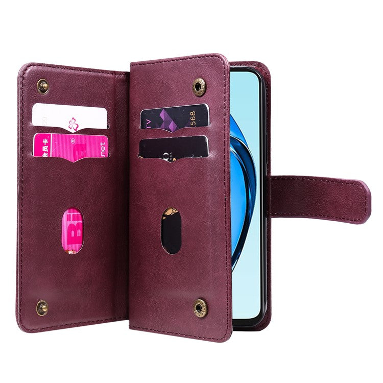 KT Multi-Functional Series-1 For Oppo A60 4G Case 10 Card Slots Leather Phone Cover - Wine Red