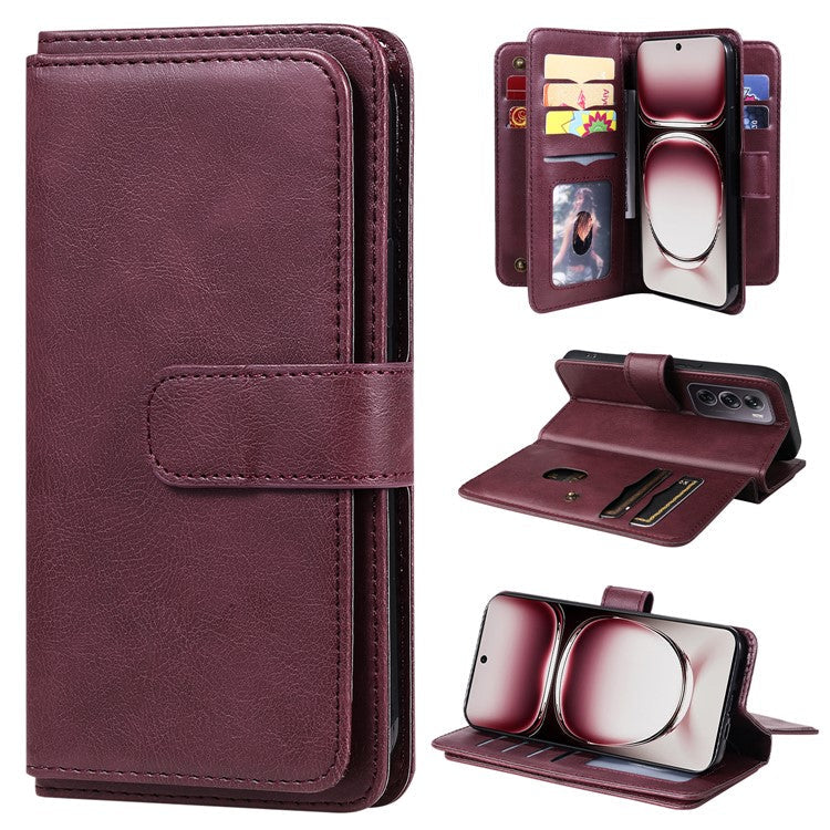 KT Multi-Functional Series-1 For Oppo Reno12 Pro 5G (Global) / Reno12 Pro 5G (China) Leather Case 10 Card Slots Phone Cover - Wine Red