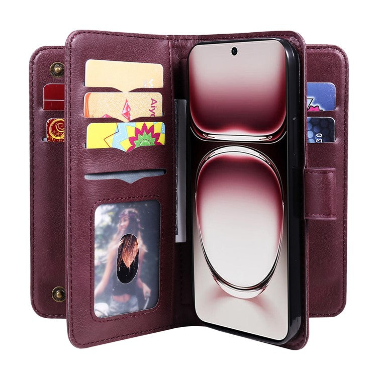 KT Multi-Functional Series-1 For Oppo Reno12 Pro 5G (Global) / Reno12 Pro 5G (China) Leather Case 10 Card Slots Phone Cover - Wine Red