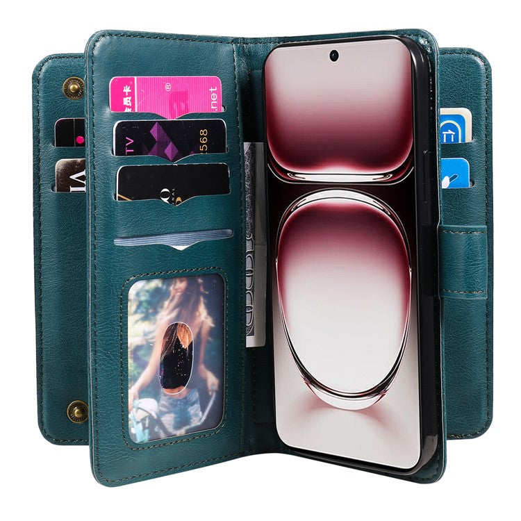KT Multi-Functional Series-1 For Oppo Reno12 Pro 5G (Global) / Reno12 Pro 5G (China) Leather Case 10 Card Slots Phone Cover - Green