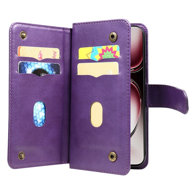 KT Multi-Functional Series-1 For Oppo Reno12 Pro 5G (Global) / Reno12 Pro 5G (China) Leather Case 10 Card Slots Phone Cover - Purple