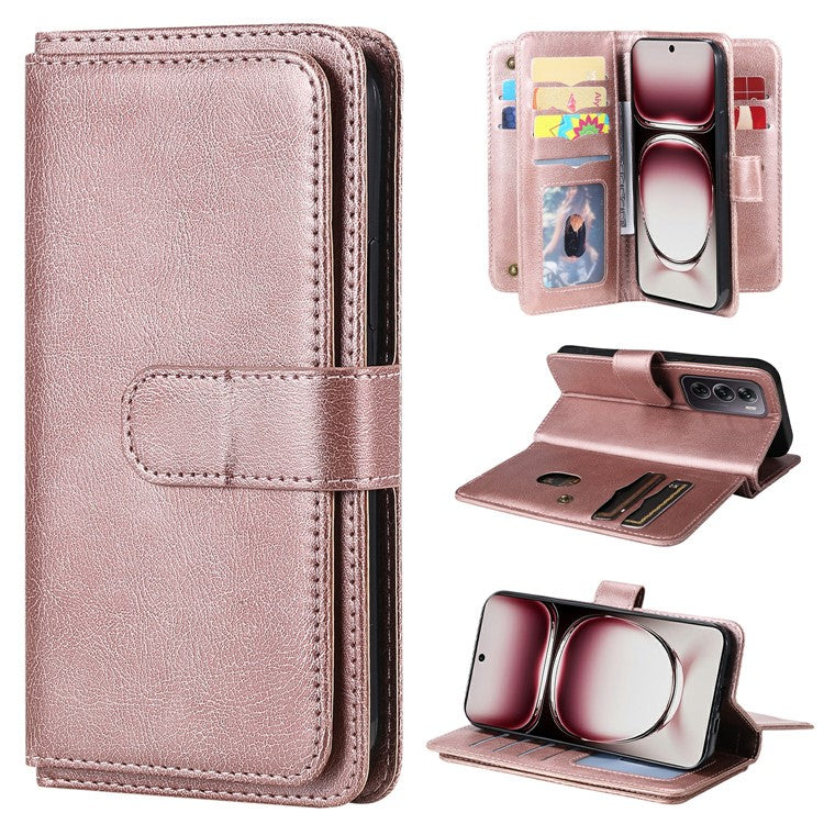 KT Multi-Functional Series-1 For Oppo Reno12 Pro 5G (Global) / Reno12 Pro 5G (China) Leather Case 10 Card Slots Phone Cover - Rose Gold