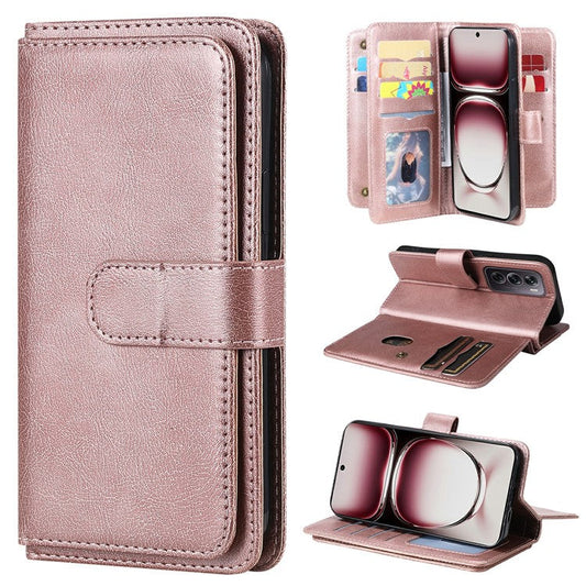 KT Multi-Functional Series-1 For Oppo Reno12 Pro 5G (Global) / Reno12 Pro 5G (China) Leather Case 10 Card Slots Phone Cover - Rose Gold