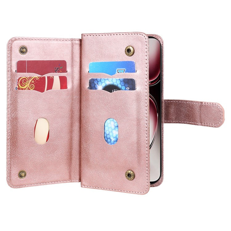 KT Multi-Functional Series-1 For Oppo Reno12 Pro 5G (Global) / Reno12 Pro 5G (China) Leather Case 10 Card Slots Phone Cover - Rose Gold