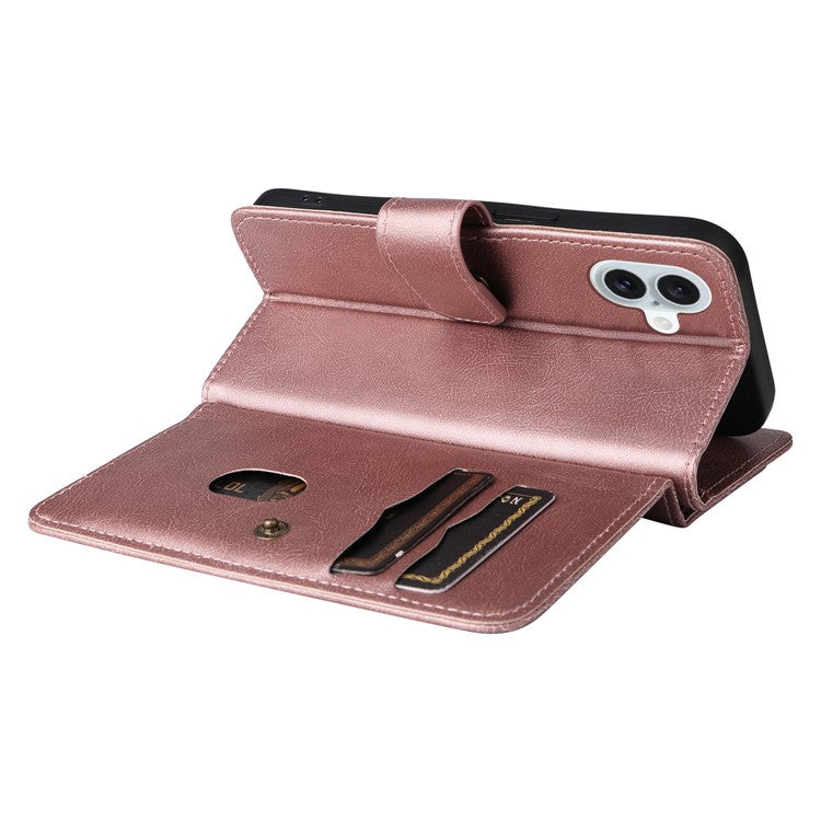 KT Multi-Functional Series-1 For iPhone 16 Plus Case 10 Card Slots Anti-Scratch Leather Phone Cover - Rose Gold