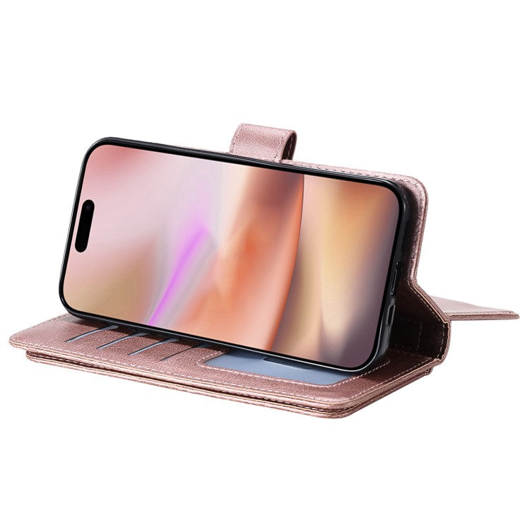 KT Multi-Functional Series-1 For iPhone 16 Plus Case 10 Card Slots Anti-Scratch Leather Phone Cover - Rose Gold