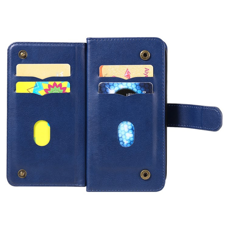 KT Multi-Functional Series-1 For iPhone 16 Case 10 Card Slots Anti-scratch Leather Phone Cover - Blue