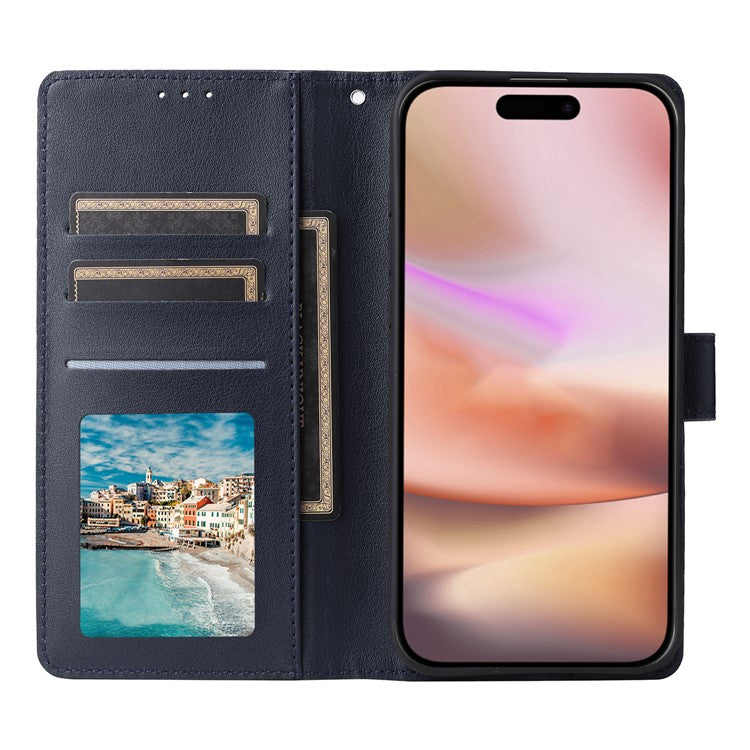 For iPhone 16 Plus Wallet Case 3 Card Slots Slim-Fit PU Leather Stand Phone Cover - Blue