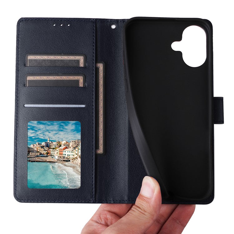 For iPhone 16 Plus Wallet Case 3 Card Slots Slim-Fit PU Leather Stand Phone Cover - Blue