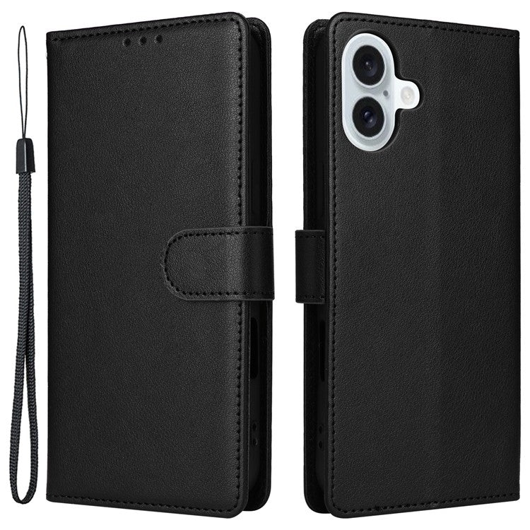 For iPhone 16 Plus Wallet Case 3 Card Slots Slim-Fit PU Leather Stand Phone Cover - Black