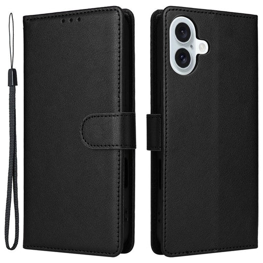 For iPhone 16 Plus Wallet Case 3 Card Slots Slim-Fit PU Leather Stand Phone Cover - Black