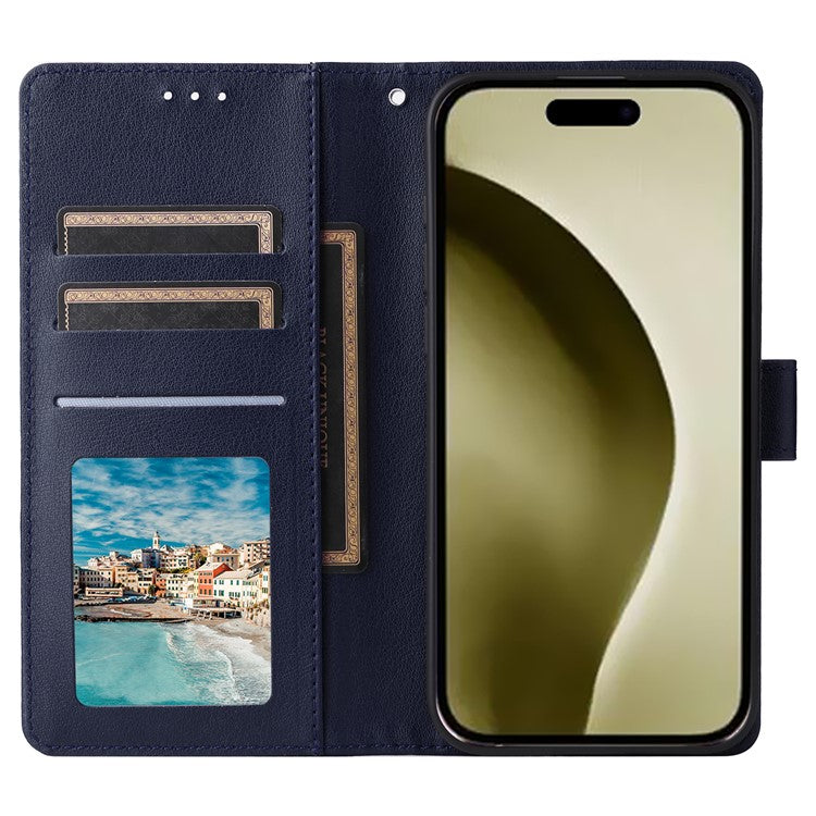 For iPhone 16 Pro Wallet Case 3 Card Slots Slim-Fit PU Leather Stand Phone Cover - Blue