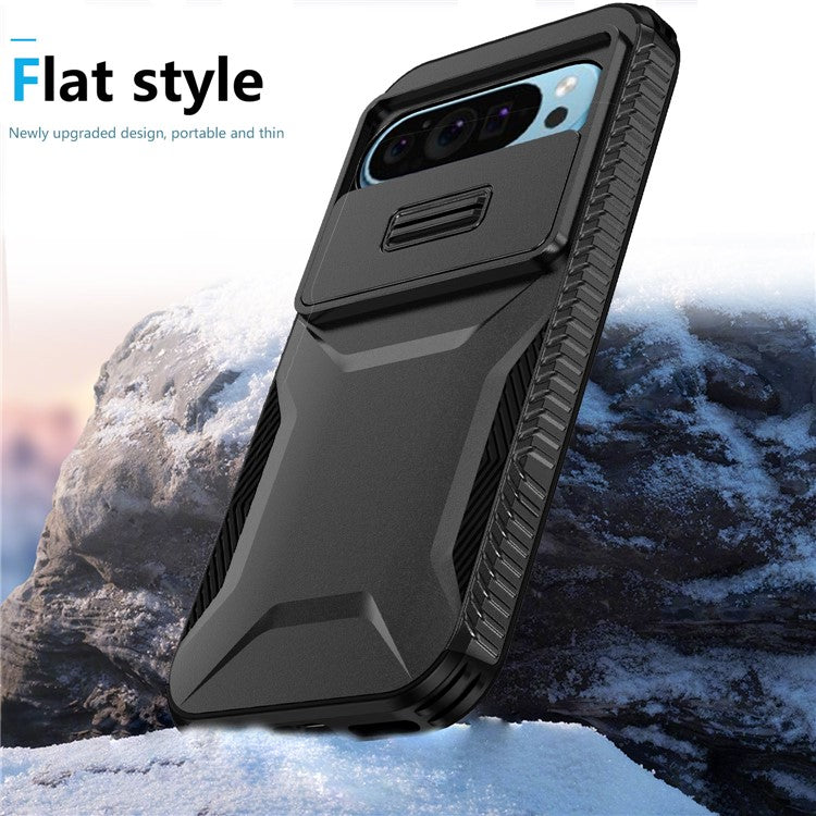 For Google Pixel 9 Pro / 9 Case TPU+PC Non-Slip Side Edge Phone Cover with Lens Lid - Black