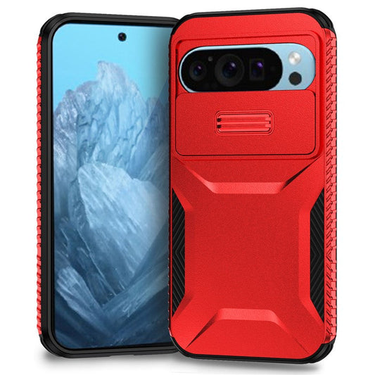 For Google Pixel 9 Pro / 9 Case TPU+PC Non-Slip Side Edge Phone Cover with Lens Lid - Red