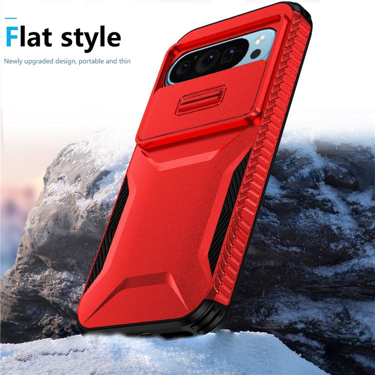 For Google Pixel 9 Pro / 9 Case TPU+PC Non-Slip Side Edge Phone Cover with Lens Lid - Red