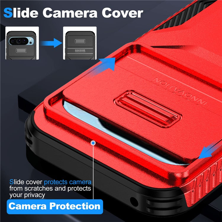 For Google Pixel 9 Pro / 9 Case TPU+PC Non-Slip Side Edge Phone Cover with Lens Lid - Red