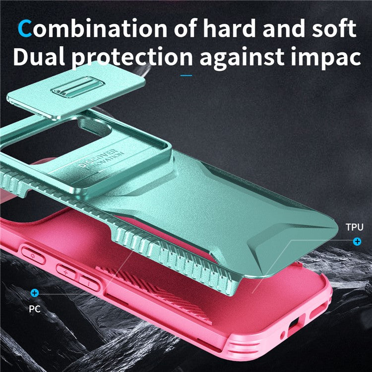 For Google Pixel 9 Pro / 9 Case TPU+PC Non-Slip Side Edge Phone Cover with Lens Lid - Grey Green / Pink