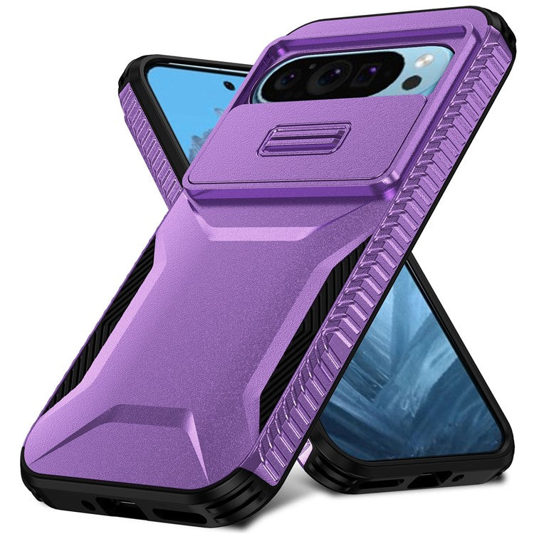 For Google Pixel 9 Pro / 9 Case TPU+PC Non-Slip Side Edge Phone Cover with Lens Lid - Purple