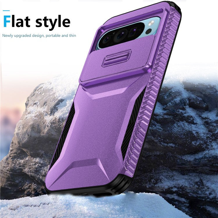 For Google Pixel 9 Pro / 9 Case TPU+PC Non-Slip Side Edge Phone Cover with Lens Lid - Purple