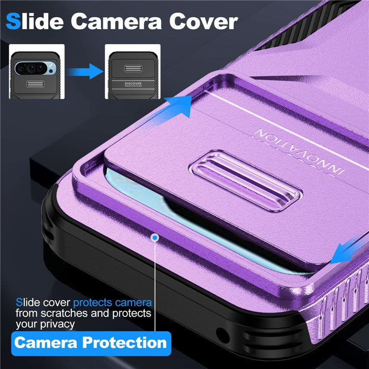 For Google Pixel 9 Pro / 9 Case TPU+PC Non-Slip Side Edge Phone Cover with Lens Lid - Purple