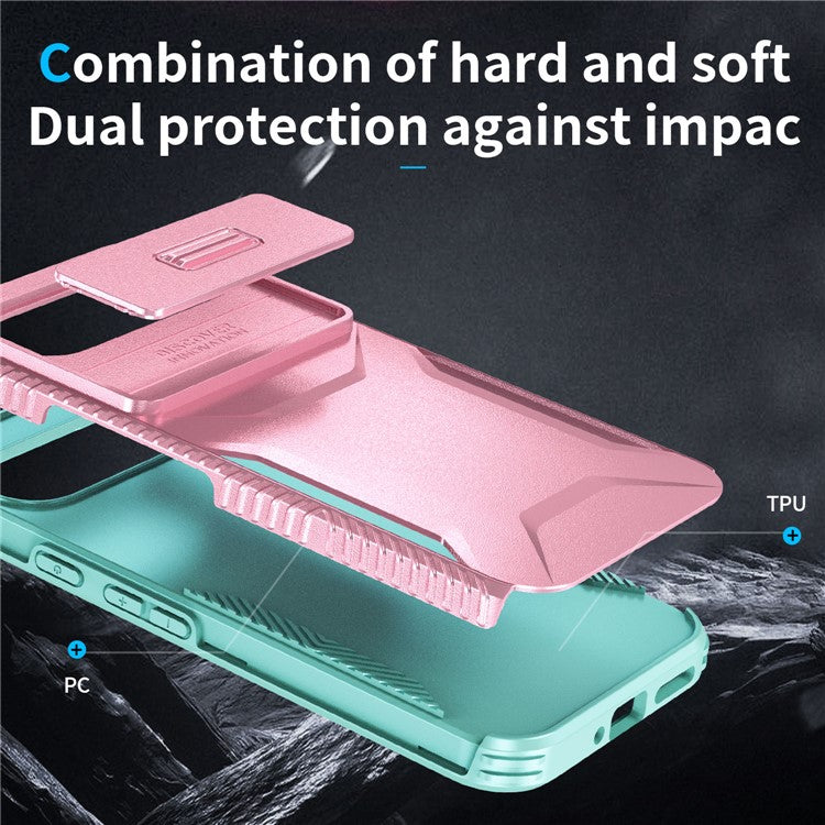 For Google Pixel 9 Pro XL Case TPU+PC Non-Slip Side Edge Phone Cover with Lens Lid - Pink / Grey Green