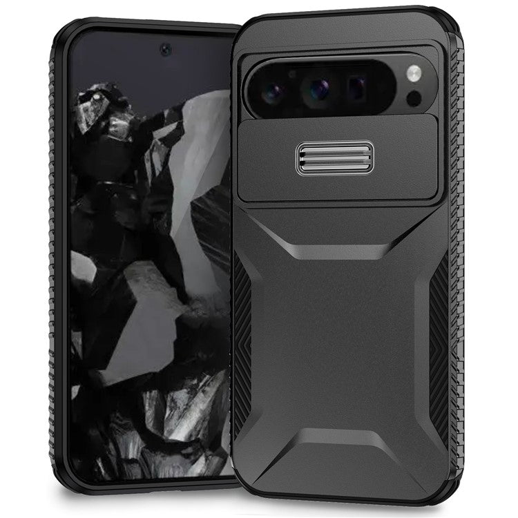 For Google Pixel 9 Pro XL Case TPU+PC Non-Slip Side Edge Phone Cover with Lens Lid - Black