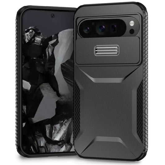 For Google Pixel 9 Pro XL Case TPU+PC Non-Slip Side Edge Phone Cover with Lens Lid - Black
