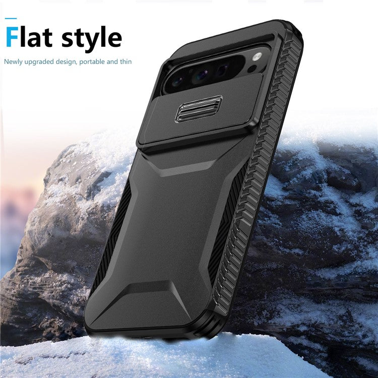 For Google Pixel 9 Pro XL Case TPU+PC Non-Slip Side Edge Phone Cover with Lens Lid - Black