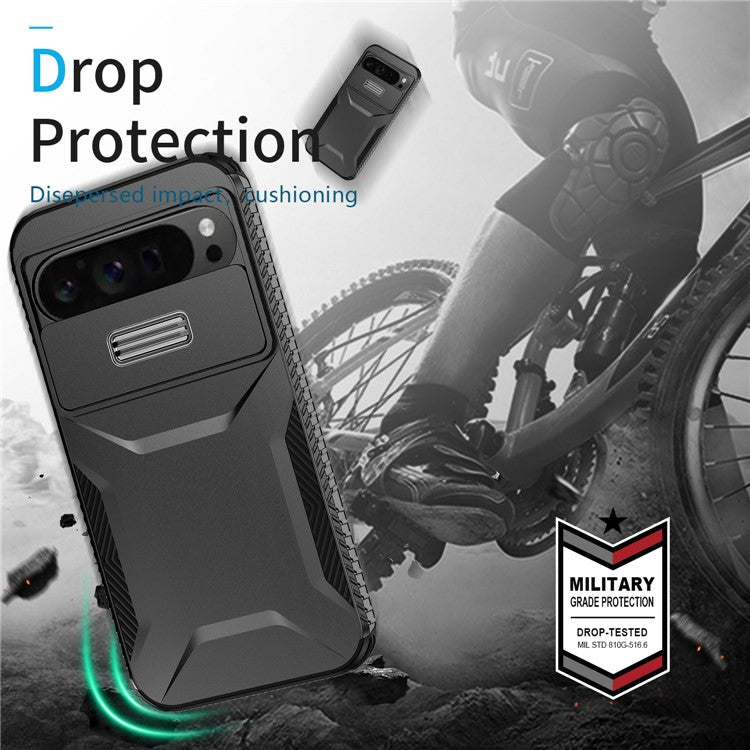 For Google Pixel 9 Pro XL Case TPU+PC Non-Slip Side Edge Phone Cover with Lens Lid - Black