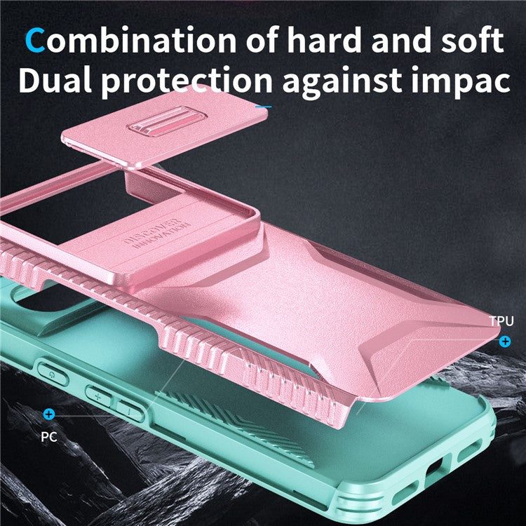 For Google Pixel 8 Pro Phone Case TPU+PC Non-Slip Side Edge Phone Cover with Lens Lid - Pink / Grey Green