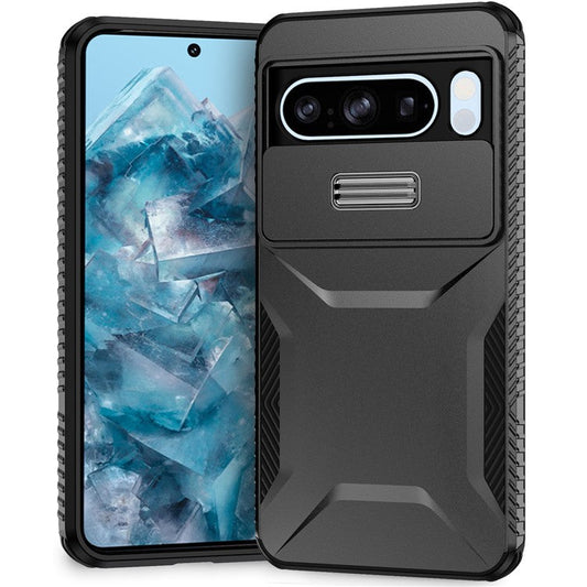 For Google Pixel 8 Pro Phone Case TPU+PC Non-Slip Side Edge Phone Cover with Lens Lid - Black