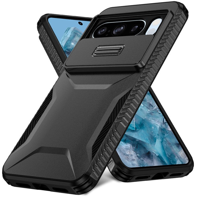 For Google Pixel 8 Pro Phone Case TPU+PC Non-Slip Side Edge Phone Cover with Lens Lid - Black