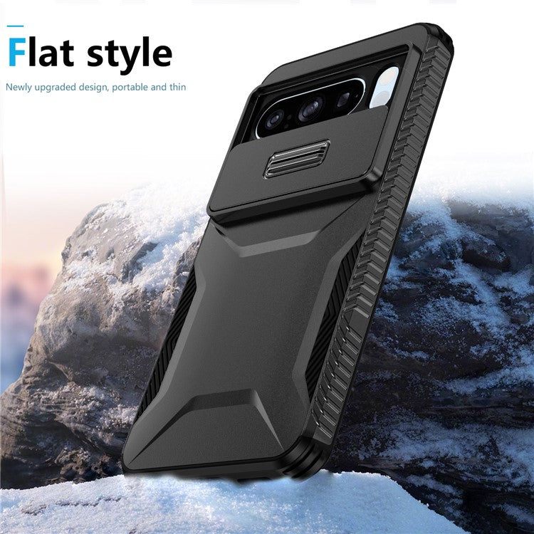 For Google Pixel 8 Pro Phone Case TPU+PC Non-Slip Side Edge Phone Cover with Lens Lid - Black