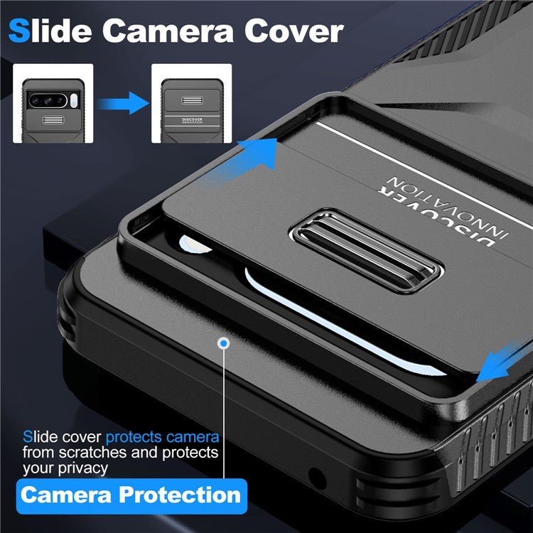 For Google Pixel 8 Pro Phone Case TPU+PC Non-Slip Side Edge Phone Cover with Lens Lid - Black