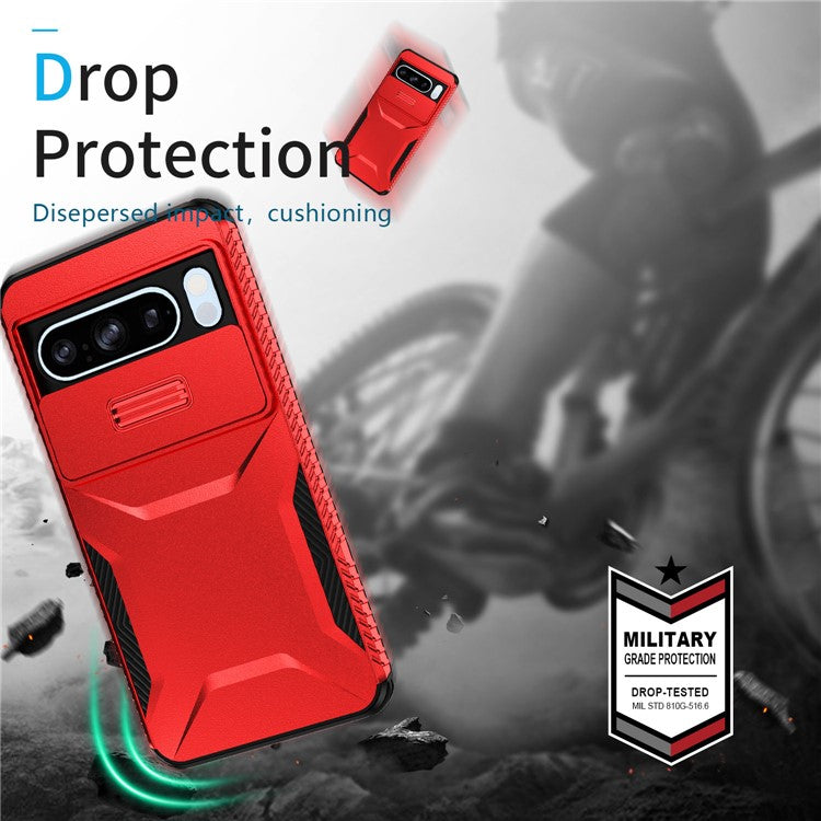 For Google Pixel 8 Pro Phone Case TPU+PC Non-Slip Side Edge Phone Cover with Lens Lid - Red