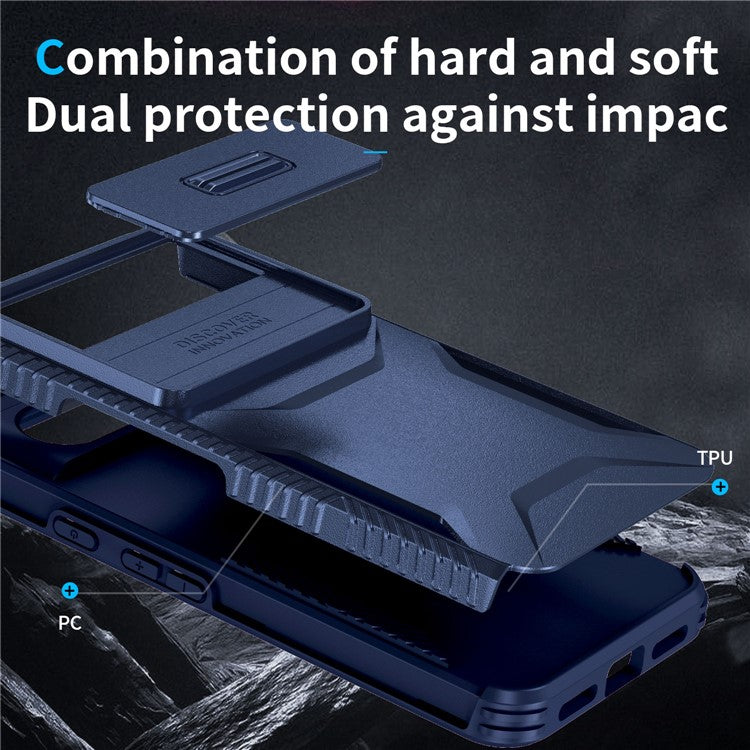 For Google Pixel 8 Pro Phone Case TPU+PC Non-Slip Side Edge Phone Cover with Lens Lid - Blue