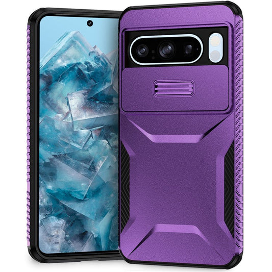 For Google Pixel 8 Pro Phone Case TPU+PC Non-Slip Side Edge Phone Cover with Lens Lid - Purple