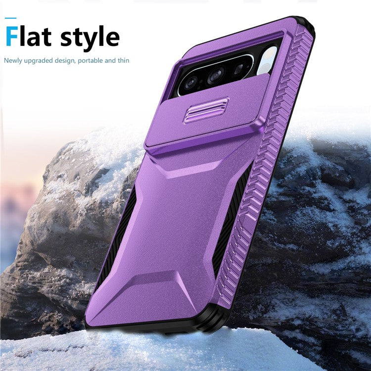 For Google Pixel 8 Pro Phone Case TPU+PC Non-Slip Side Edge Phone Cover with Lens Lid - Purple