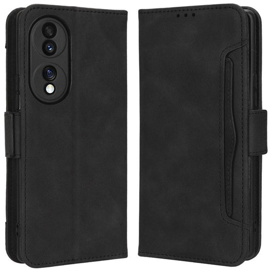 PU Leather Phone Shell for Honor 70 5G, Multiple Card Slots Stable Stand Wallet Phone Drop-proof Cover - Black