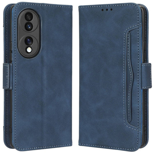 PU Leather Phone Shell for Honor 70 5G, Multiple Card Slots Stable Stand Wallet Phone Drop-proof Cover - Blue