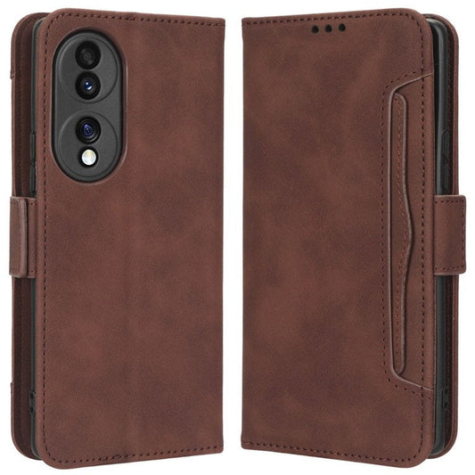 PU Leather Phone Shell for Honor 70 5G, Multiple Card Slots Stable Stand Wallet Phone Drop-proof Cover - Brown