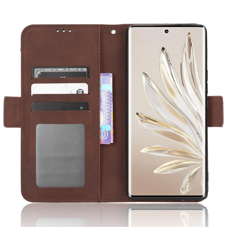 PU Leather Phone Shell for Honor 70 5G, Multiple Card Slots Stable Stand Wallet Phone Drop-proof Cover - Brown