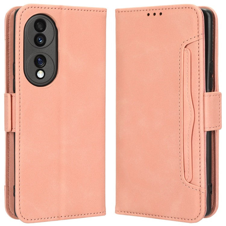 PU Leather Phone Shell for Honor 70 5G, Multiple Card Slots Stable Stand Wallet Phone Drop-proof Cover - Pink