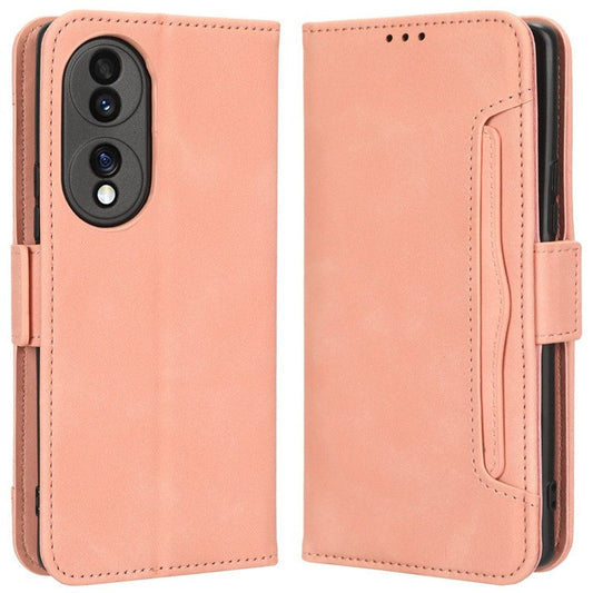PU Leather Phone Shell for Honor 70 5G, Multiple Card Slots Stable Stand Wallet Phone Drop-proof Cover - Pink