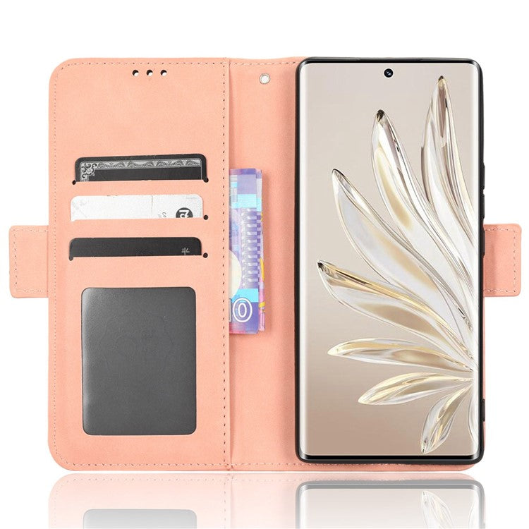 PU Leather Phone Shell for Honor 70 5G, Multiple Card Slots Stable Stand Wallet Phone Drop-proof Cover - Pink