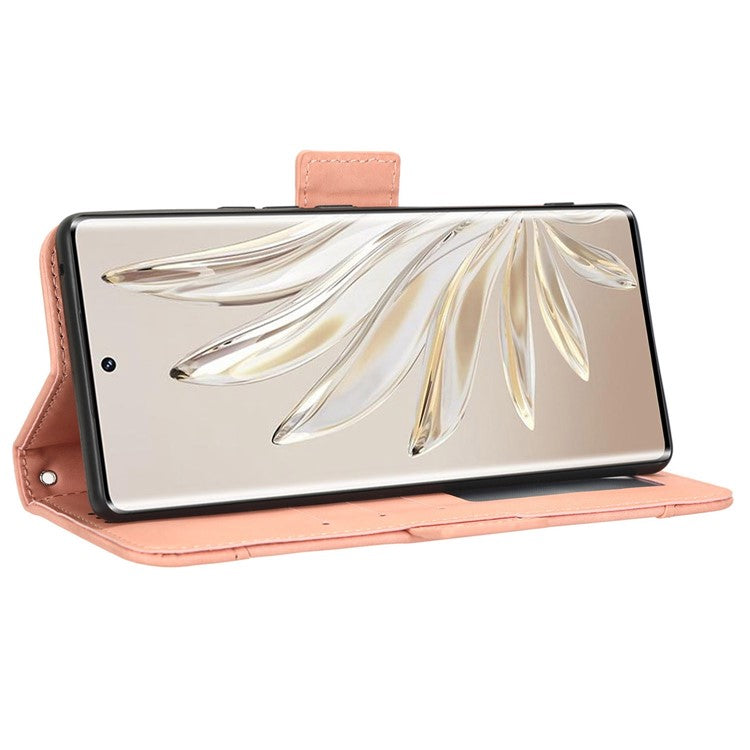 PU Leather Phone Shell for Honor 70 5G, Multiple Card Slots Stable Stand Wallet Phone Drop-proof Cover - Pink