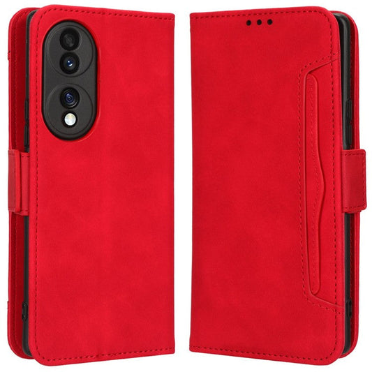 PU Leather Phone Shell for Honor 70 5G, Multiple Card Slots Stable Stand Wallet Phone Drop-proof Cover - Red