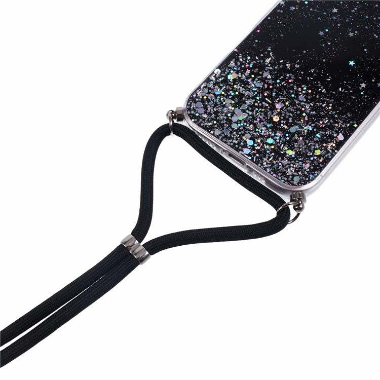 AW Series For iPhone 16 Plus Case Soft TPU Sparkle Epoxy Phone Cover with Lanyard - Black