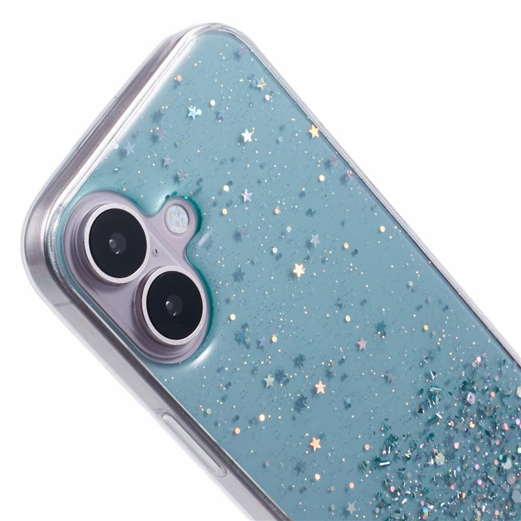 AW Series For iPhone 16 Plus Case Soft TPU Sparkle Epoxy Phone Cover with Lanyard - Green