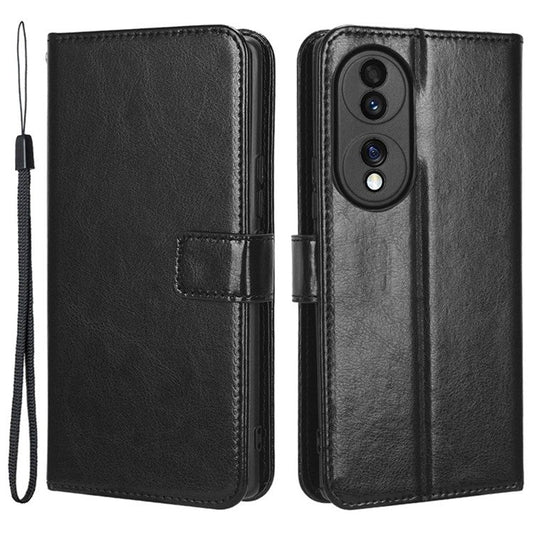 For Honor 70 5G Crazy Horse Texture Full Protection PU Leather Case Phone Stand Wallet Cover - Black